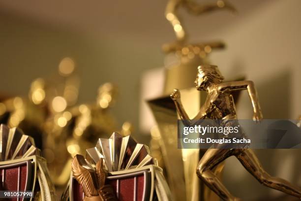 trophy's of success - trophy display stock pictures, royalty-free photos & images