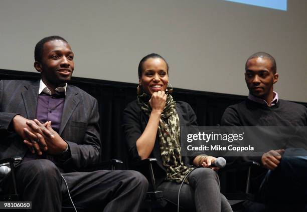 Actors Jamie Hector, Kerry Washington and Anthony Mackie attend the Film Society of Lincoln Center's "Night Catches Us" at Walter Reade Theater on...