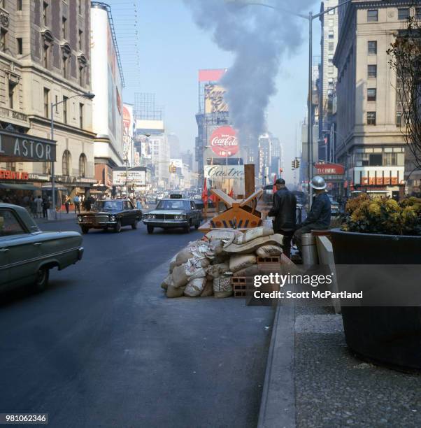 New York City - View of traffic Broadway in Times Square, Manhattan. Visible at the extreme left is the Hotel Astor.