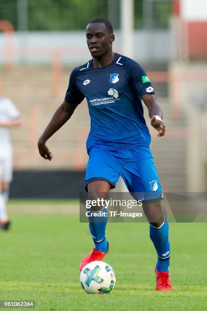 Nya Chana of Hoffenheim controls the ball during the U19 A-Juniors Bundesliga semifinal match between U19 FC Schalke 04 and U19 1899 Hoffenheim on...