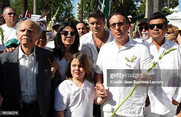 Maria Conchita Alonso, Andy Garcia and George Lopez attend the Hunger for Change protest on March 28, 2010 in Los Angeles, California.