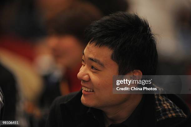 Snooker player Ding Junhui of China attends the press conference of the 2010 World Snooker China Open on March 28, 2010 in Beijing, China. The 2010...