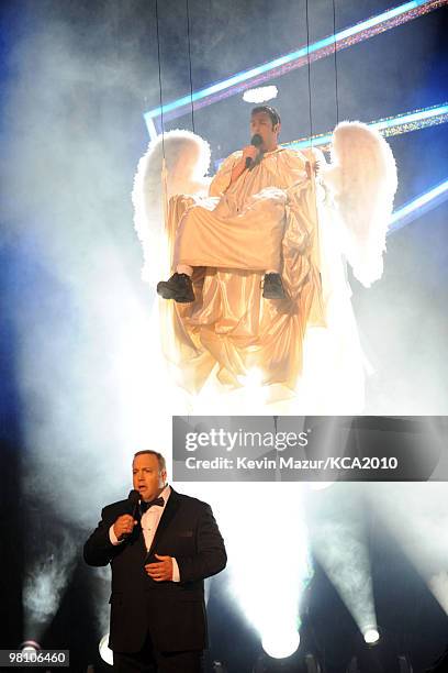 Host Kevin James and Adam Sandler onstage at Nickelodeon's 23rd Annual Kids' Choice Awards held at UCLA's Pauley Pavilion on March 27, 2010 in Los...