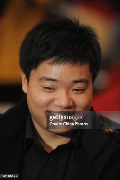 Snooker player Ding Junhui of China attends the press conference of the 2010 World Snooker China Open on March 28, 2010 in Beijing, China. The 2010...