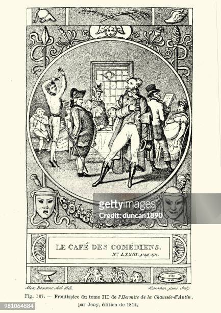 the paris spectator, or, l'hermite de la chaussee-d'antin - theater play in paris stock illustrations
