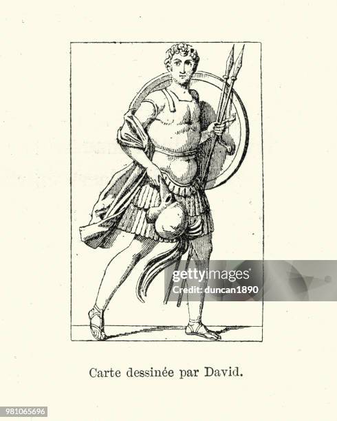 ancient greek warrior with shield and spear - historical clothing stock illustrations