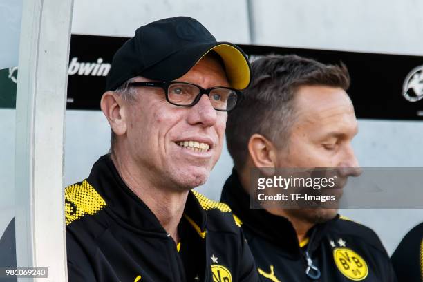 Head coach Peter Stoeger of Dortmund looks on prior to the Friendly Match match between FSV Zwickau and Borussia Dortmund at Stadion Zwickau on May...