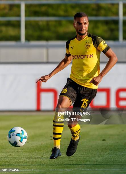 Jeremy Toljan of Dortmund controls the ball during the Friendly Match match between FSV Zwickau and Borussia Dortmund at Stadion Zwickau on May 14,...