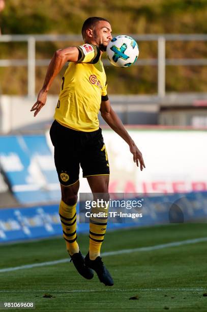 Jeremy Toljan of Dortmund controls the ball during the Friendly Match match between FSV Zwickau and Borussia Dortmund at Stadion Zwickau on May 14,...