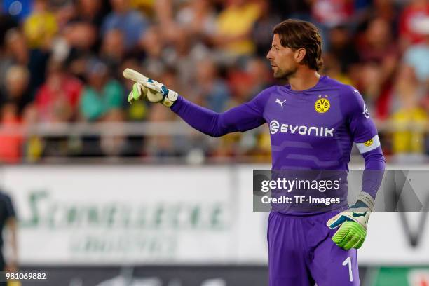 Goalkeeper Roman Weidenfeller of Dortmund gestures during the Friendly Match match between FSV Zwickau and Borussia Dortmund at Stadion Zwickau on...