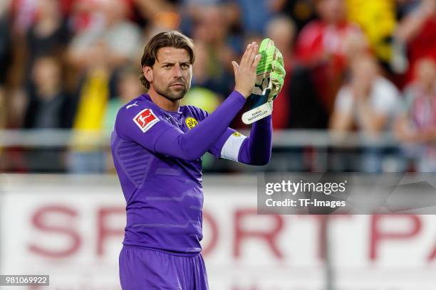 Goalkeeper Roman Weidenfeller of Dortmund gestures after the Friendly Match match between FSV Zwickau and Borussia Dortmund at Stadion Zwickau on May...