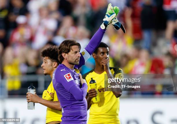 Goalkeeper Roman Weidenfeller of Dortmund gestures after the Friendly Match match between FSV Zwickau and Borussia Dortmund at Stadion Zwickau on May...