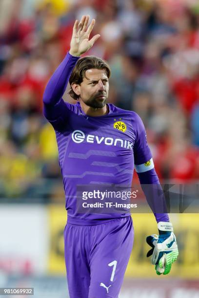 Goalkeeper Roman Weidenfeller of Dortmund gestures after the Friendly Match match between FSV Zwickau and Borussia Dortmund at Stadion Zwickau on May...