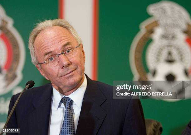 Mexico's new national football team coach, Swedish Sven-Goran Eriksson, participates in a press conference in Mexico City, on June 3, 2008. Eriksson...