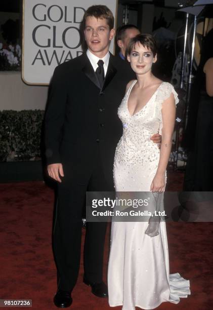 Actor Matt Damon and actress Winona Ryder attend the 57th Annual Golden Globe Awards on January 23, 2000 at Beverly Hilton Hotel in Beverly Hills,...
