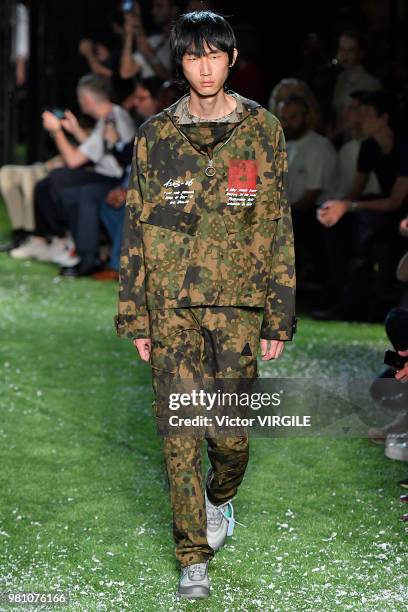 Model walks the runway during the Off-White Menswear Spring/Summer 2019 fashion show as part of Paris Fashion Week on June 20, 2018 in Paris, France.