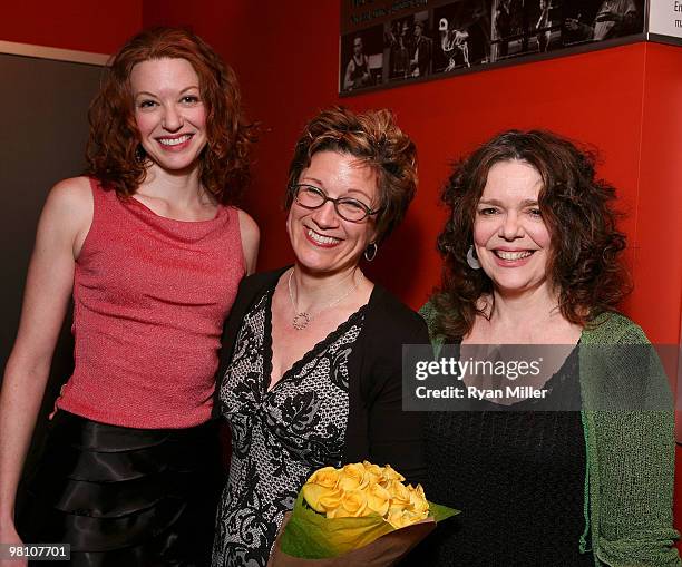Cast member Andrea Frankle, Playwright Lisa Kron and cast member Deirdre O'Connell pose during the party for the opening night performance of "The...