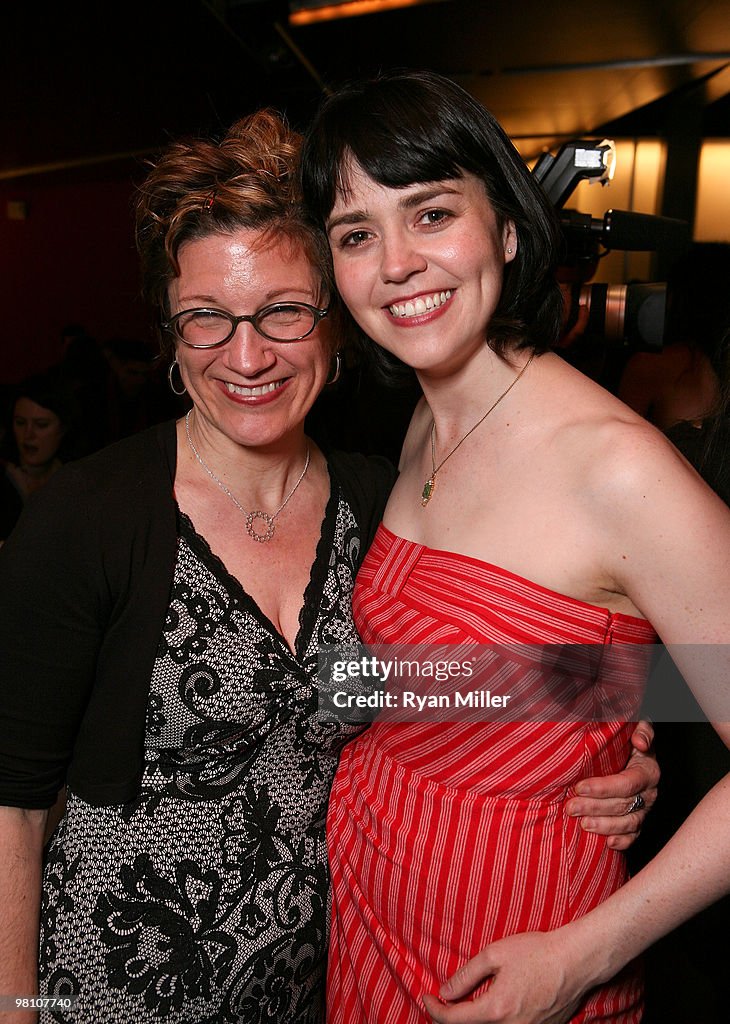 Playwright Lisa Kron and cast member Emily Donahoe pose during the