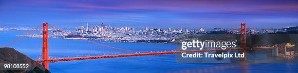 golden gate bridge and san francisco skyline - travelpix stock pictures, royalty-free photos & images