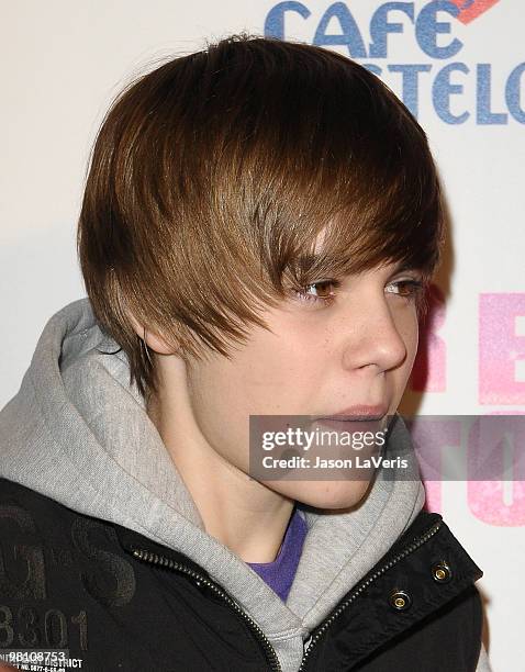 Singer Justin Bieber attends Perez Hilton's "Carn-Evil" Theatrical Freak and Funk 32nd birthday party at Paramount Studios on March 27, 2010 in Los...