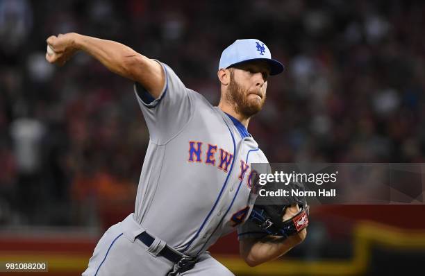 Zack Wheeler of the New York Mets delivers a pitch against the Arizona Diamondbacks at Chase Field on June 17, 2018 in Phoenix, Arizona.