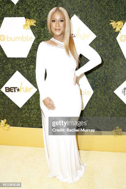 Tech pioneer Angela Benton arrives at the BET Her Awards Presented By Bumble at Conga Room on June 21, 2018 in Los Angeles, California.