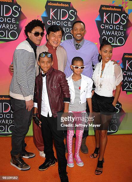 Actors Trey Smith, Jackie Chan, Jaden Smith, Will Smith and Willow Smith and Jada Pinkett Smith arrive at Nickelodeon's 23rd Annual Kid's Choice...