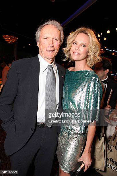 Clint Eastwood and Charlize Theron at the 24th American Cinematheque Annual Gala Honoring Matt Damon on March 27, 2010 at the Beverly Hilton Hotel in...