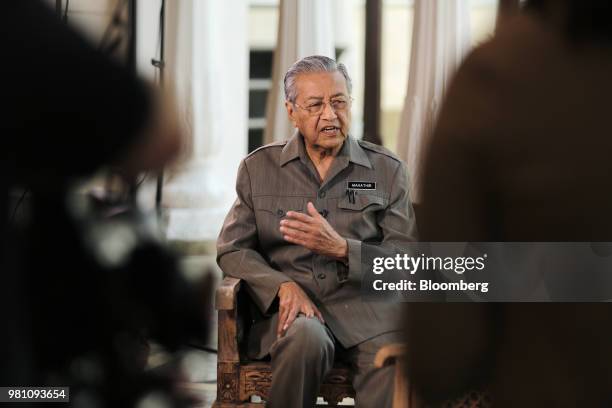 Mahathir Mohamad, Malaysias prime minister, speaks during a Bloomberg Television interview in Kuala Lumpur, Malaysia, on Friday, June 22,...