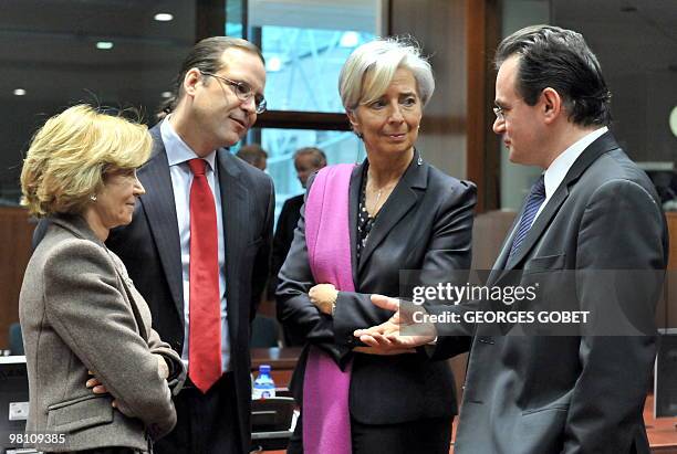 Spanish Finance Minister Elena Salgado, Swedish Finance Minister Anders Borg, French Finance Minister Christine Lagarde and Greek Finance Minister...