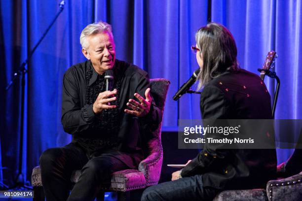 Tommy Emmanuel and Scott Goldman speak during An Evening with Tommy Emmanuel at The GRAMMY Museum on June 21, 2018 in Los Angeles, California.