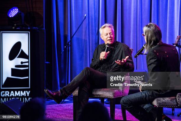 Tommy Emmanuel and Scott Goldman speak during An Evening with Tommy Emmanuel at The GRAMMY Museum on June 21, 2018 in Los Angeles, California.