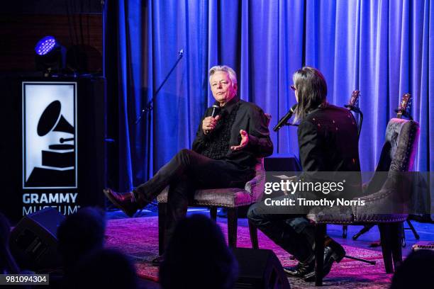 Tommy Emmanuel and Scott Goldman speak during An Evening with Tommy Emmanuel at The GRAMMY Museum on June 21, 2018 in Los Angeles, California.