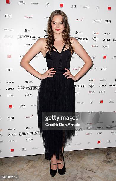 Demelza Reveley arrives at the Australian Hair Fashion Awards at Sydney Town Hall on March 29, 2010 in Sydney, Australia.