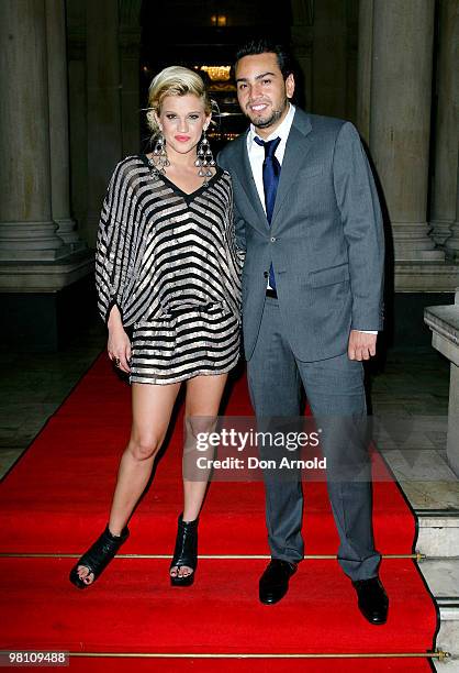 Ashley Roberts and Frankie Delgardo arrive at the Australian Hair Fashion Awards at Sydney Town Hall on March 29, 2010 in Sydney, Australia.