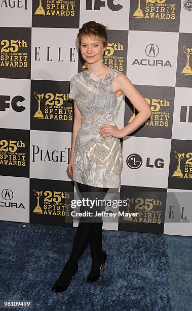 Actress Mia Wasikowska attends the 2010 Film Independent's Spirit Awards at Nokia Theatre L.A. Live on March 5, 2010 in Los Angeles, California.