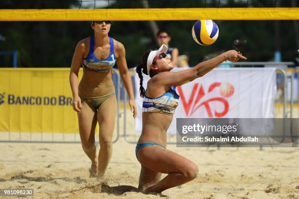 Yukano Suzuki and Kaho Sakaguchi of Japan in action during the main draw pool E women's match against Takemi Nishikori and Ayumi Kusano of Japan on...