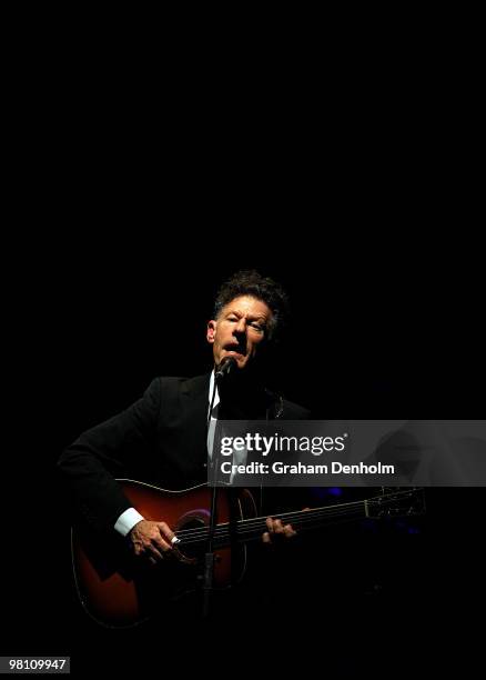 Lyle Lovett performs on stage during his concert at the State Theatre on March 29, 2010 in Sydney, Australia.