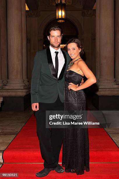 Axle Whitehead and Zoe Foster, hosts, arrive at the Australian Hair Fashion Awards at Sydney Town Hall on March 29, 2010 in Sydney, Australia.