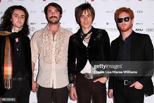 Members of US band Carney, Zane Carney, Jon Epcar, Reeve Carney and Aiden Moore arrive at the Australian Hair Fashion Awards at Sydney Town Hall on...