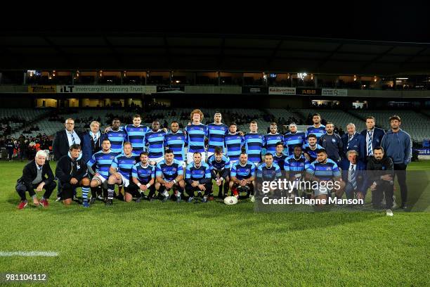 The French Barbarians pose for a team photo prior to the match between the Highlanders and the French Barbarians at Rugby Park Stadium on June 22,...