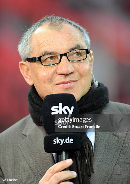 Felix Magath, Head Coach of Schalke during the Bundesliga match between Bayer 04 Leverkusen and FC Schalke 04 at BayArena on March 27, 2010 in...