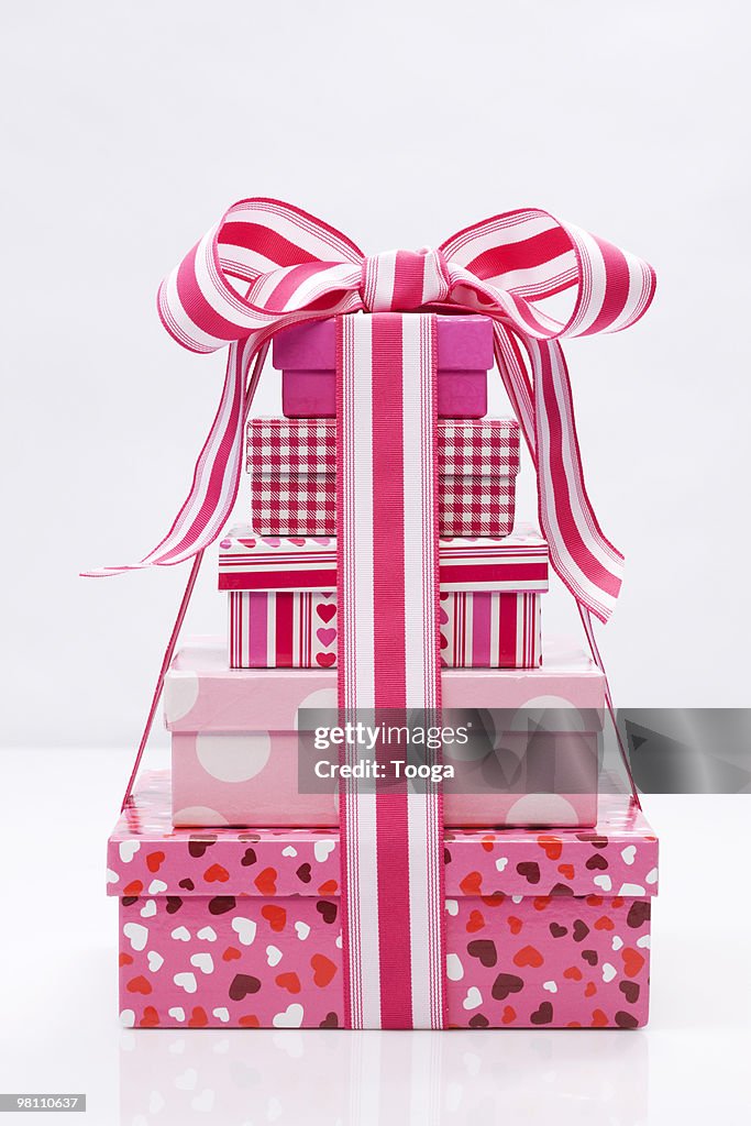 Pink Present Stack Stack Of Pink Presents With Bow High-Res Stock Photo - Getty Images