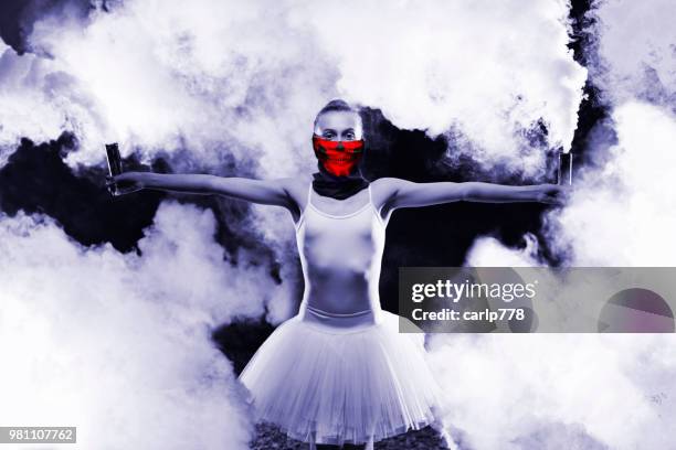 ballet dancer holding smoke flares - skull with bandana stock pictures, royalty-free photos & images