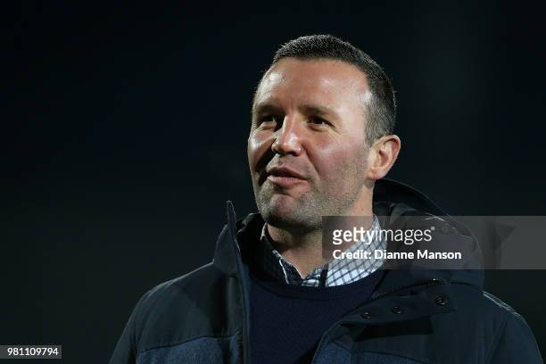 Aaron Mauger, head coach of the Highlanders, looks on ahead ofduring the match between the Highlanders and the French Barbarians at Rugby Park...