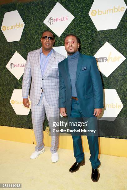 Master P and Romeo Miller arrive at the BET Her Awards Presented By Bumble at Conga Room on June 21, 2018 in Los Angeles, California.
