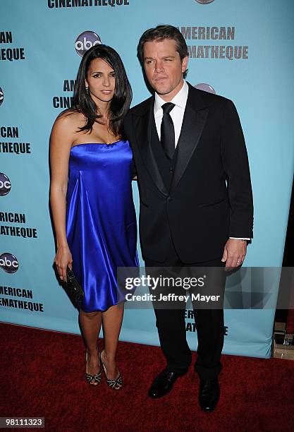 Actor Matt Damon and wife Luciana Damon attend the at American Cinematheque 24th Annual Award Presentation To Matt Damon at The Beverly Hilton hotel...