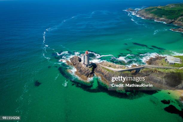 france from the sky : rade de brest and the amazing lighthouse petit minou - brest stock pictures, royalty-free photos & images