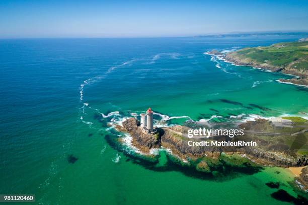 france from the sky : rade de brest and the amazing lighthouse petit minou - brest stock pictures, royalty-free photos & images