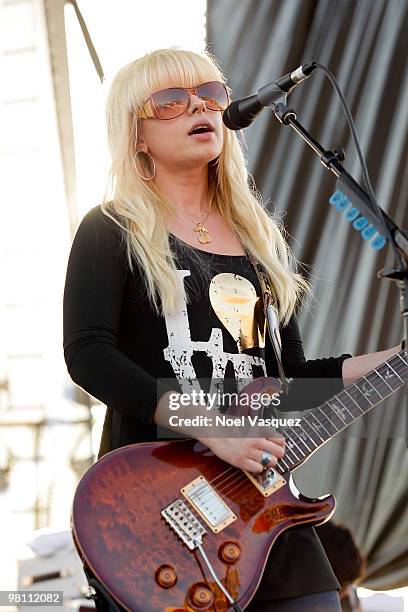 Orianthi performs at the Bamboozle Festival - Day 2 at Angel Stadium on March 28, 2010 in Anaheim, California.